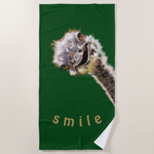 Funny Beach Towel Playful Happy Ostrich