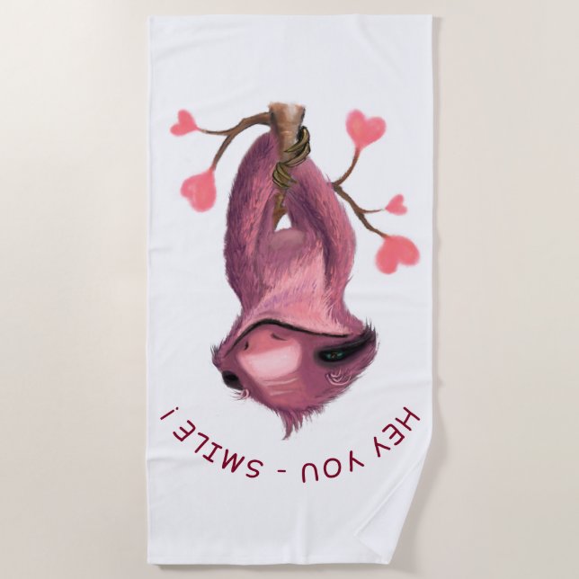 Funny Beach Towel Playl Sloth Smile - Custom Text (Front)