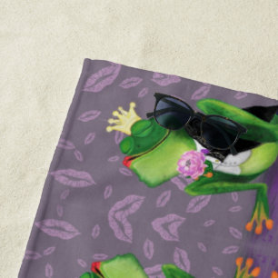 Funny Beach Towel with Frog Prince - Kiss