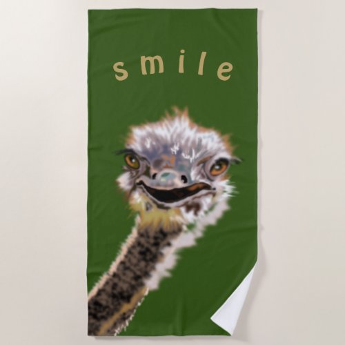Funny Beach Towel with Happy Ostrich _ Smile