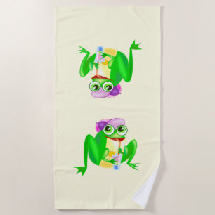 Funny Beach Towel with Happy Party Frogs