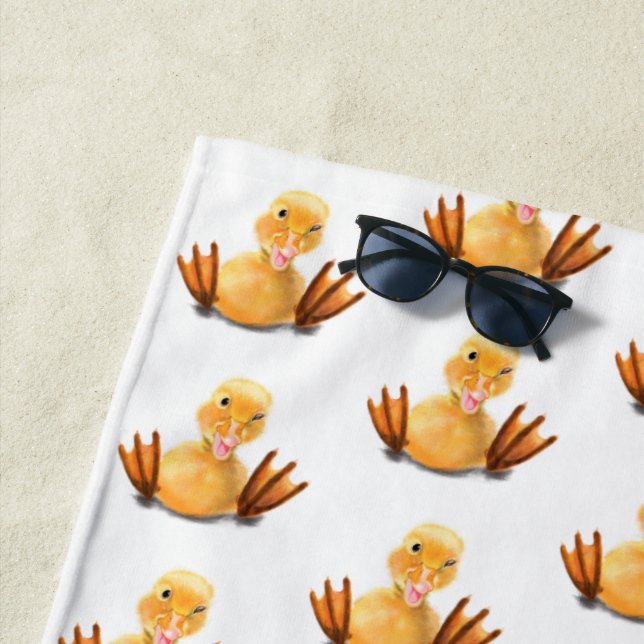 Funny Beach Towel with Happy Yellow Ducks (In Situ)