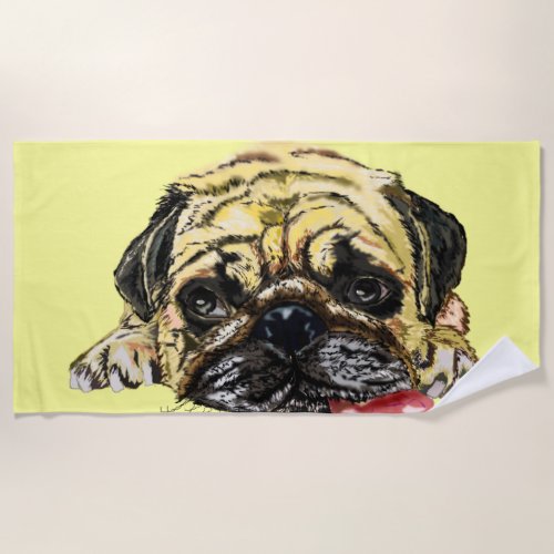 Funny Beach Towel with Pug Dog _ Custom Colors