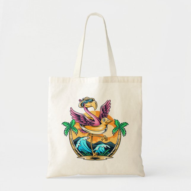 Funny Beach Tropical Flamingo Tote Bag (Front)
