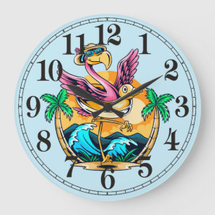 Funny Beach Tropical Flamingo Wall Clock