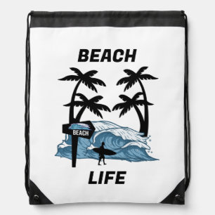 Funny Beach Wave Drawstring Bag