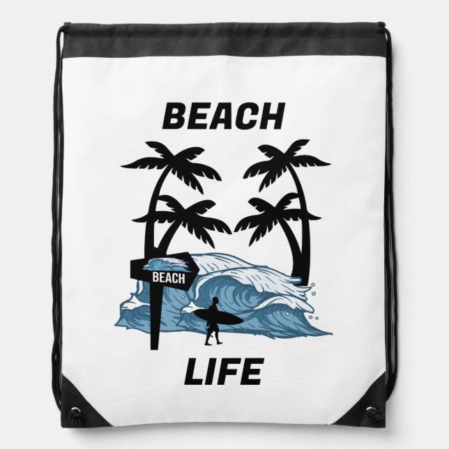 Funny Beach Wave Drawstring Bag (Front)