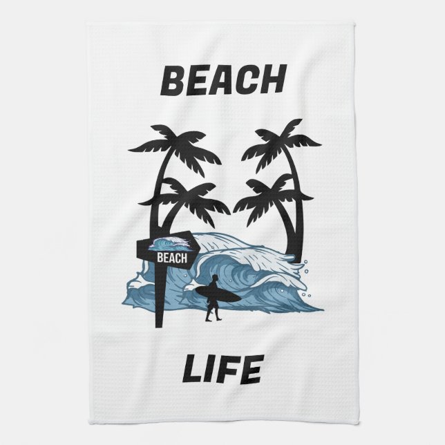 Funny Beach Wave Kitchen Towel (Vertical)