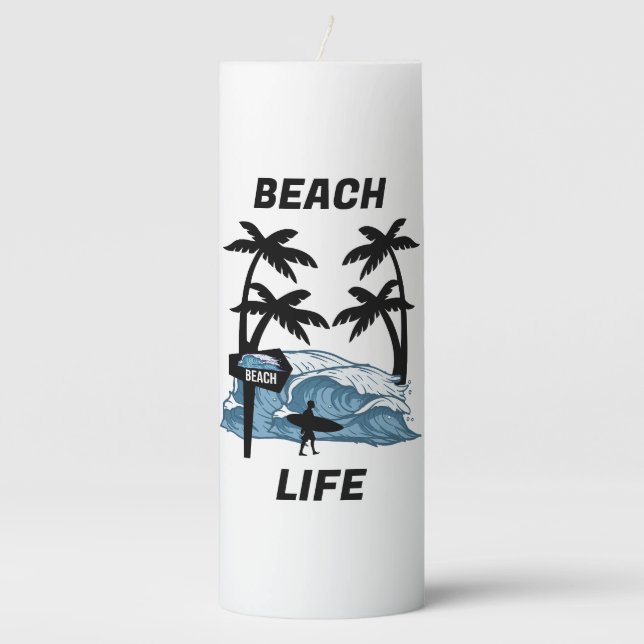Funny Beach Wave Pillar Candle (Front)