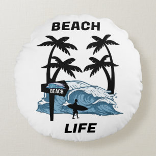 Funny Beach Wave Round Pillow