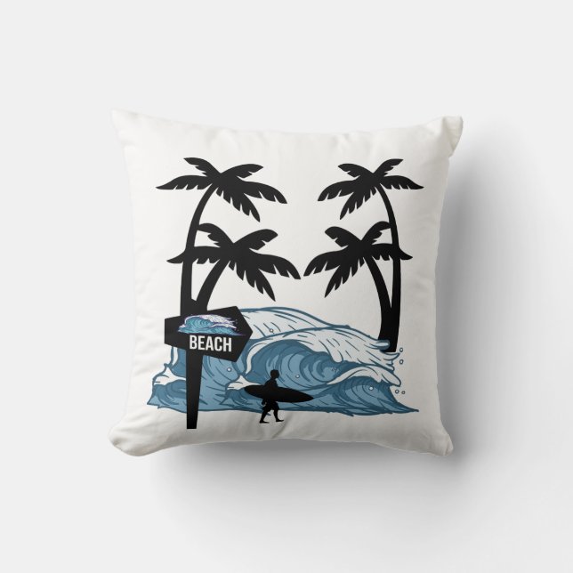 Funny Beach Wave Throw Pillow (Front)