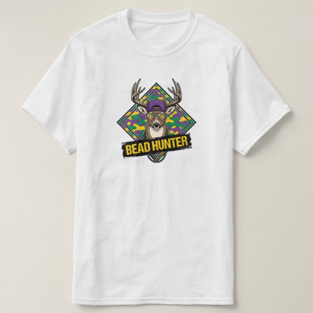 Funny Bead Hunter Mardi Gras Deer Buck mardi gras T-Shirt (Design Front)