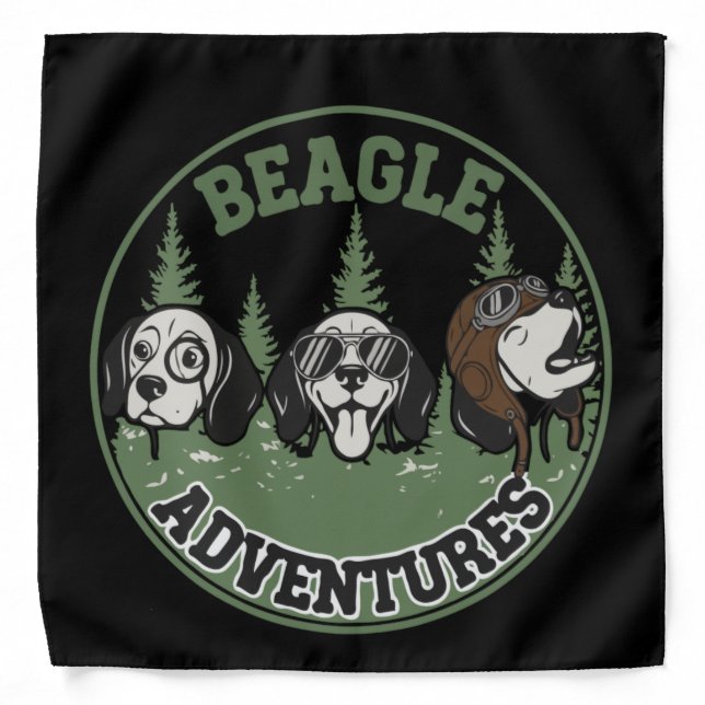 Funny Beagle Adventures Trio | Retro Cartoon Dog  Bandana (Front)