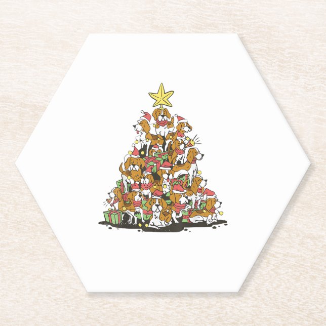 Funny beagle Christmas tree for beagle dog lovers  Paper Coaster (Front)