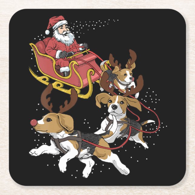 Funny Beagle Dog Christmas Gift For Dog Lover Square Paper Coaster (Front)