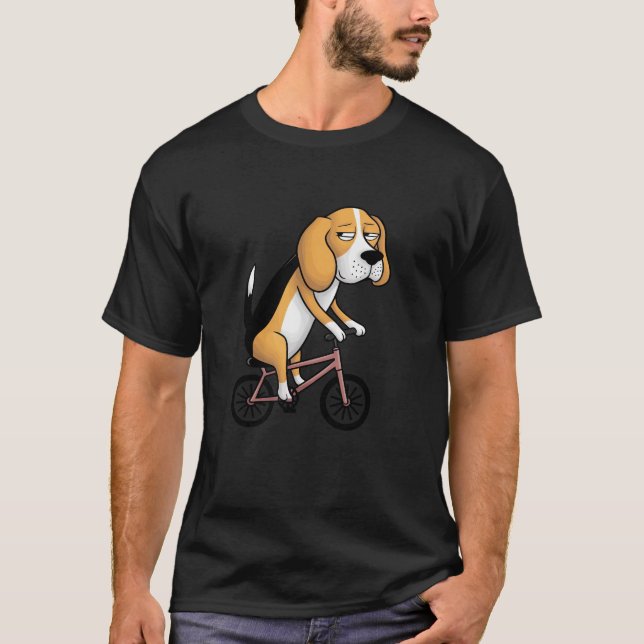 Funny beagle dog on bicycle quirky funny bored T-Shirt (Front)