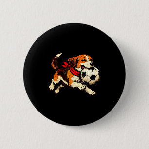 Funny Beagle Dog Playing Soccer Game Day  Button