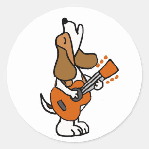Funny Beagle Dog Singing and Playing Guitar Classic Round Sticker
