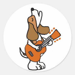 Funny Beagle Dog Singing and Playing Guitar Classic Round Sticker