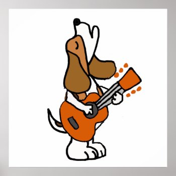 Funny Beagle Dog Singing And Playing Guitar Poster by Petspower at Zazzle