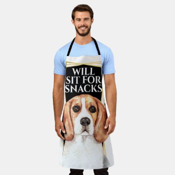 Funny Beagle Dog Sit For Snacks Watercolor Art Apron by petcherishedangels at Zazzle