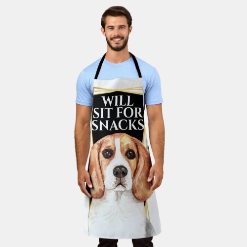 Funny Beagle dog sit for snacks watercolor art Apron