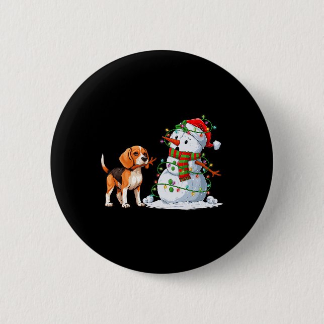 Funny Beagle Dog Snowman Christmas Tree Lights Xma Button (Front)