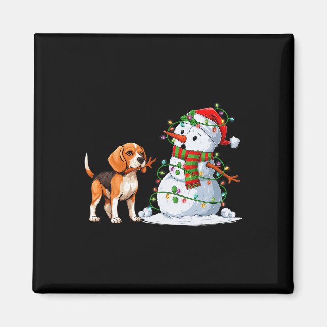 Funny Beagle Dog Snowman Christmas Tree Lights Xma Magnet (Front)