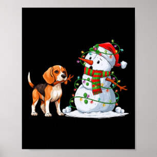 Funny Beagle Dog Snowman Christmas Tree Lights Xma Poster