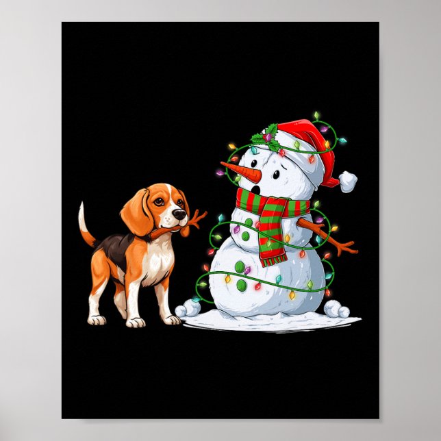 Funny Beagle Dog Snowman Christmas Tree Lights Xma Poster (Front)
