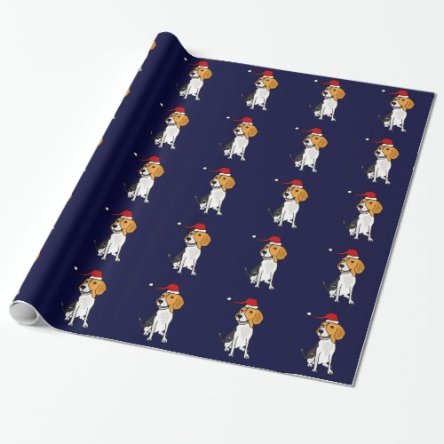 Funny Beagle Dog Wearing Santa Hat Wrapping Paper