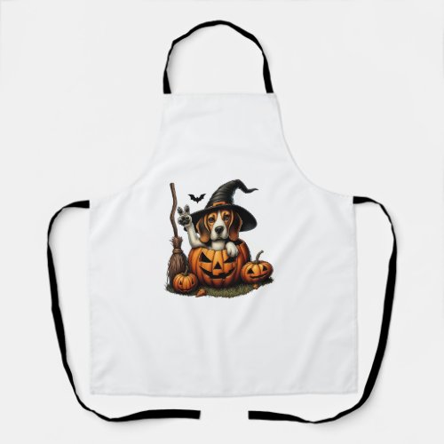 Funny Beagle Dog Witch Pumpkin Halloween Mens Wome Apron