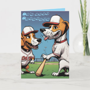Funny Beagle Dogs play baseball birthday Card