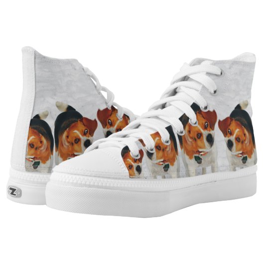 Funny Beagle Ears Flapping Beagle Line Dancing High-Top Sneakers (Pair)