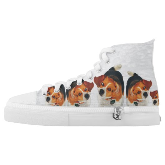 Funny Beagle Ears Flapping Beagle Line Dancing High-Top Sneakers (Left Shoe Outside)