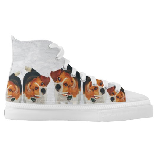 Funny Beagle Ears Flapping Beagle Line Dancing High-Top Sneakers (Left Shoe Inside)