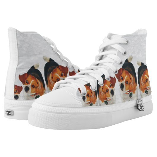 Funny Beagle Ears Flapping Beagle Line Dancing High-Top Sneakers (Pair)