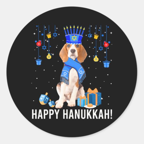 Funny Beagle Menorah Hat Christmas Happy Hanukkah Classic Round Sticker