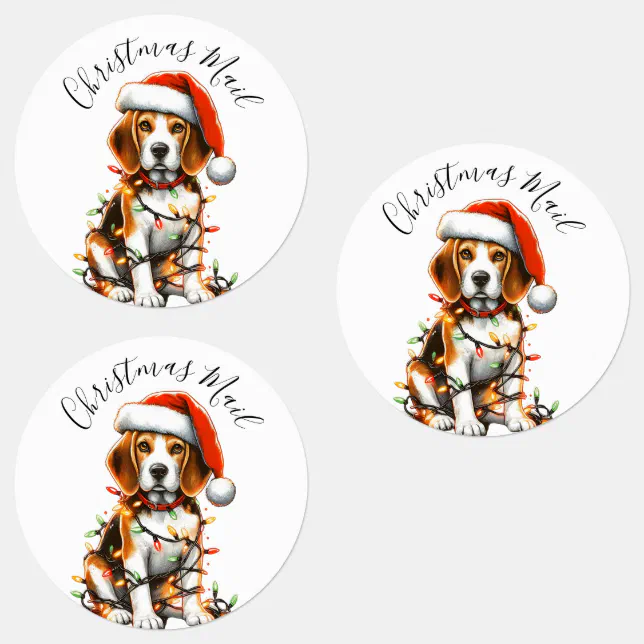 Beagle Labels Funny Beagle Modern Cute Christmas lights Labels | Zazzle