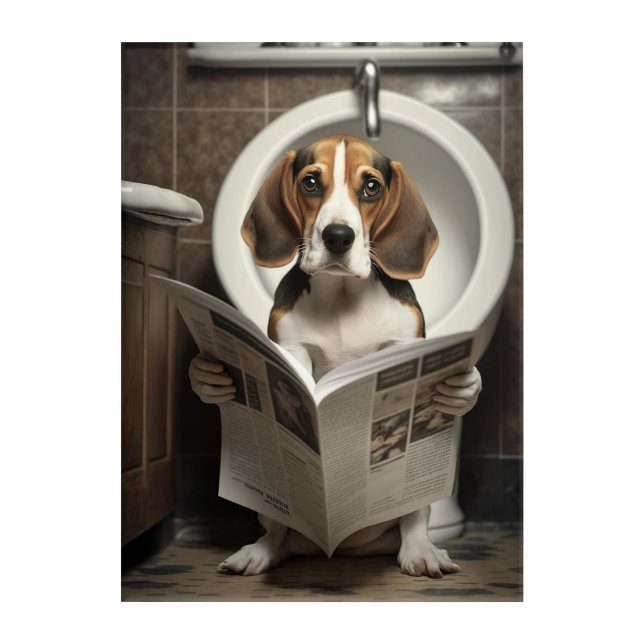Funny Beagle on Bathroom Toilet   Acrylic Print (Front)