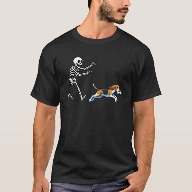 Funny Beagle Running Skeleton Halloween T-Shirt (Front)