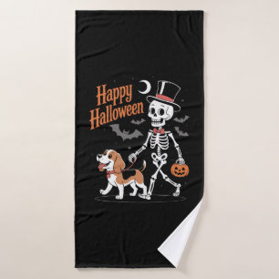 Funny Beagle Skeleton Dog Walking Bath Towel