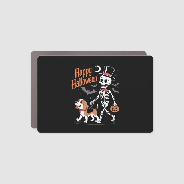 Funny Beagle Skeleton Dog Walking Car Magnet (Front)