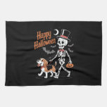 Funny Beagle Skeleton Dog Walking Kitchen Towel