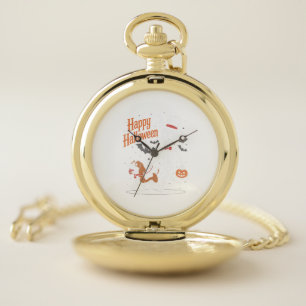 Funny Beagle Skeleton Dog Walking Pocket Watch