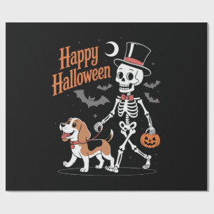 Funny Beagle Skeleton Dog Walking Wrapping Paper