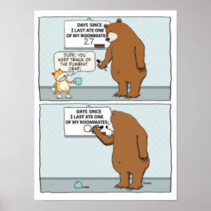 Funny Bear and Cat Roommate Trouble Poster