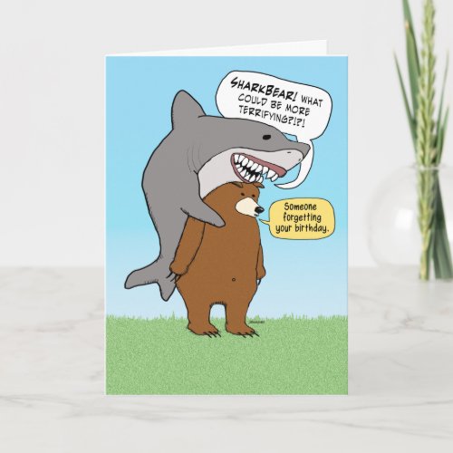 Funny Bear and Shark Belated Birthday Card