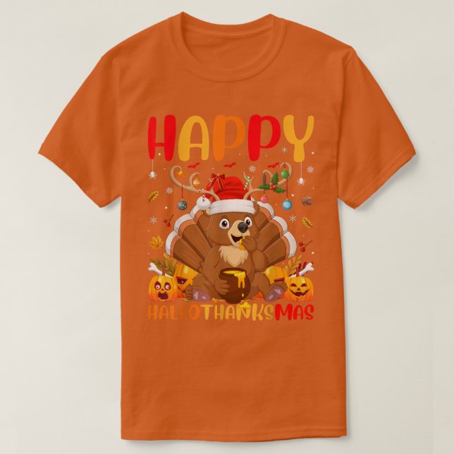 Funny Bear Animal Lover Happy Bear HelloThanksMas  T-Shirt (Design Front)