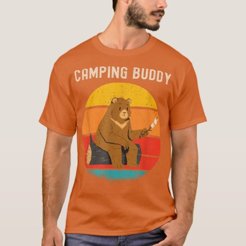 Funny Bear Camping Buddy Retro Vintage Sunset  T_Shirt